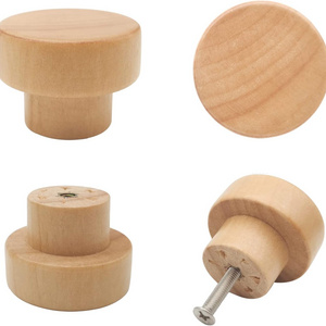 Tailai  Round Wooden Knob with Screws Unfinished Drawer Furniture Cabinet Closet Dresser Pull Handles