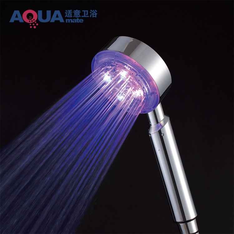 China Water Saving High Pressure Shower Temperature Control Change 7 Color LED Light Handheld Shower Head With Removable Cover