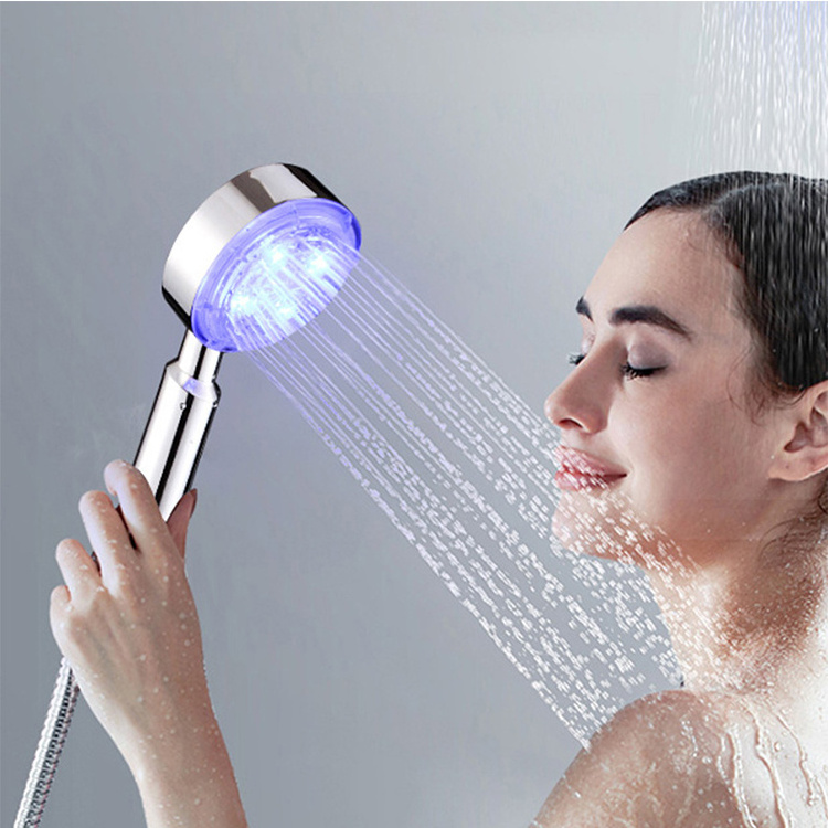 China Water Saving High Pressure Shower Temperature Control Change 7 Color LED Light Handheld Shower Head With Removable Cover