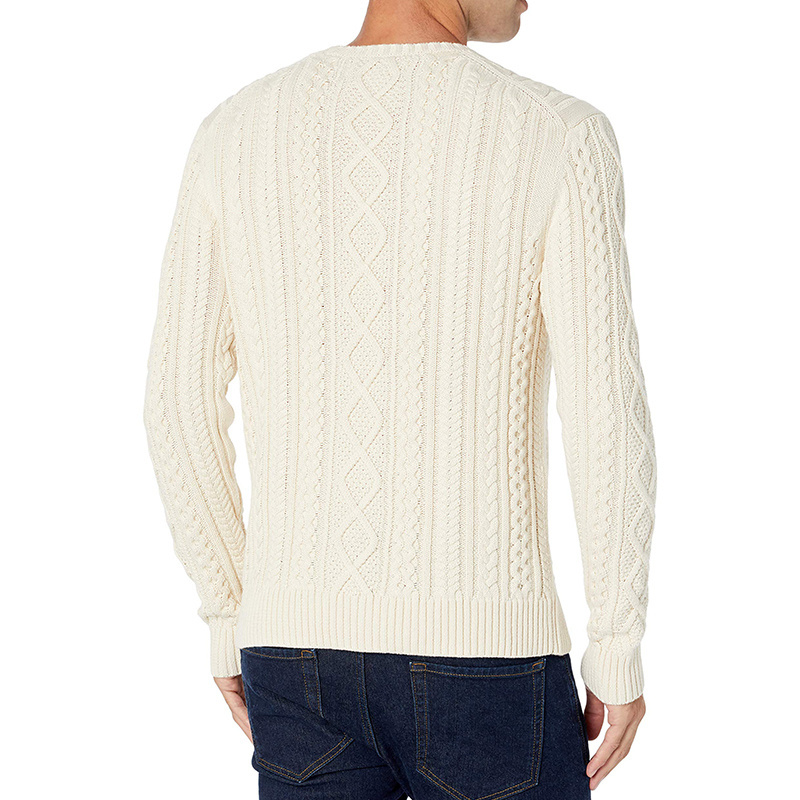 Men's Long-Sleeve 100% Cotton Fisherman Cable Crewneck Sweater