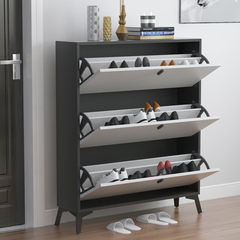 Modern Shoe Rack Cabinet Cupboard Storage Organizer 24 Pairs Portable Double Row Shoe Rack Cabinet