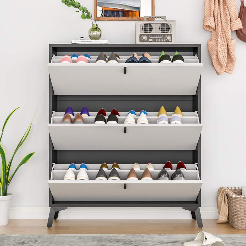 Modern Shoe Rack Cabinet Cupboard Storage Organizer 24 Pairs Portable Double Row Shoe Rack Cabinet