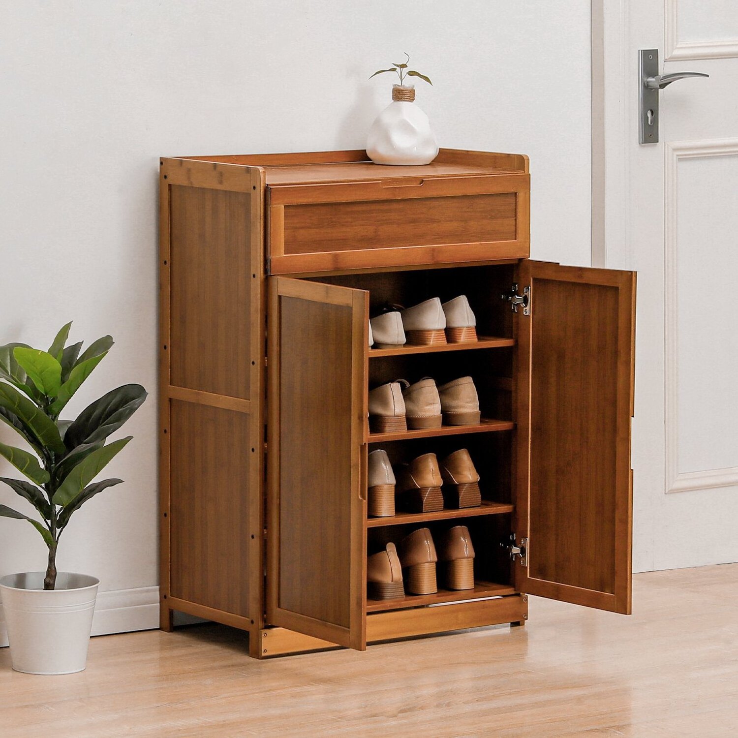 High Quality OEM Shoe Cabinet Home Entrance Bamboo Shoe Cabinet Thin Shoe Cabinet for Living Room