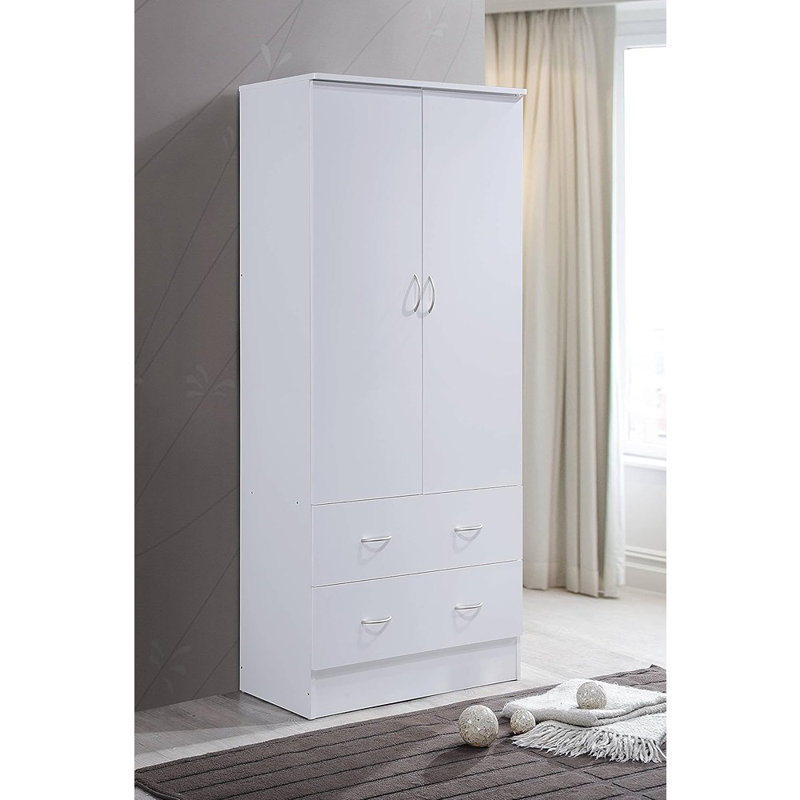 Factory Wholesale white wardrobe clothes organizer Double door wardrobe with two drawers