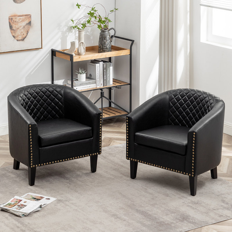 Promotional OEM Low price folding Wide Tufted Faux Leather Barrel Club Chair sofa chair BLACK Single sofa accent chair