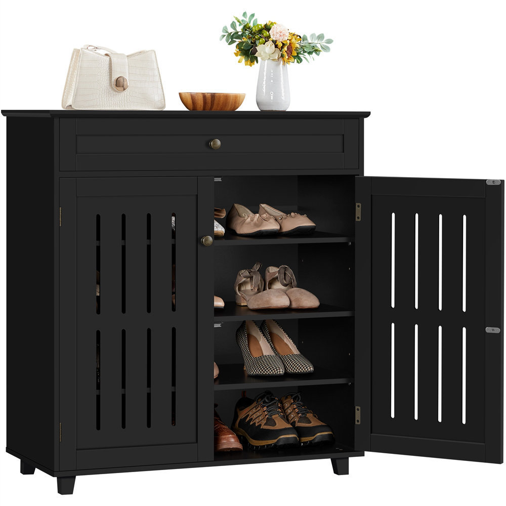 Wholesale cheap multifunctional wooden shoe rack shelf cupboard cabinet black Shoe Cabinet with drawer