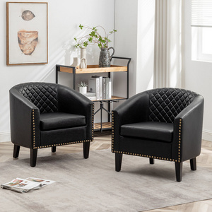 Promotional OEM Low price folding Wide Tufted Faux Leather Barrel Club Chair sofa chair BLACK Single sofa accent chair