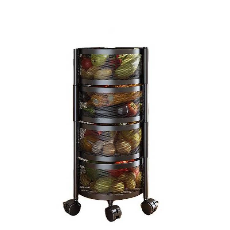 Circular Round Floor Folding Multi Layer Rotating Fruit Kitchen Vegetable Storage Basket 4 Layer Storage Rack