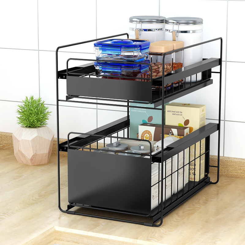 2 Tier Stackable Under The Sink Organiser Storage Shelf Rack Drawer Kitchen Bathroom Cabinet Sliding Under Sink Organizer