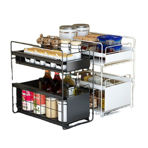 2 Tier Stackable Under The Sink Organiser Storage Shelf Rack Drawer Kitchen Bathroom Cabinet Sliding Under Sink Organizer