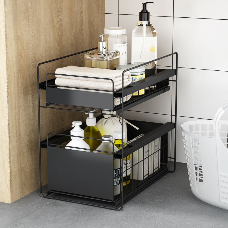 2 Tier Stackable Under The Sink Organiser Storage Shelf Rack Drawer Kitchen Bathroom Cabinet Sliding Under Sink Organizer