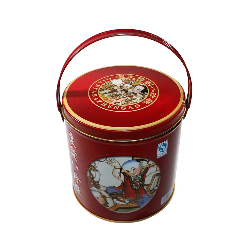 round cookie tin with handle wholesale tin buckets custom snack package tin can