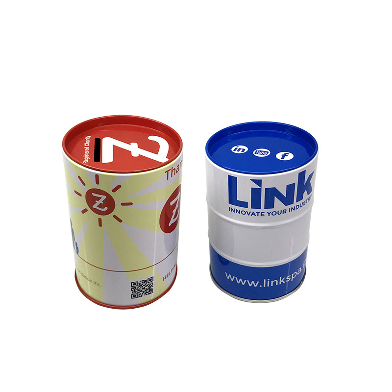 Cylindrical tin money box coin bank saving box