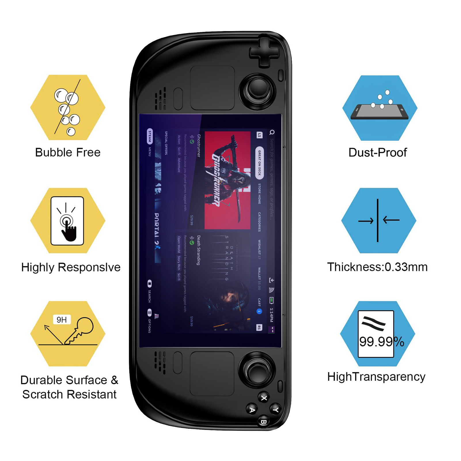 The Steam Deck Blu-ray tempered glass film HD screen protector is scratch-resistant