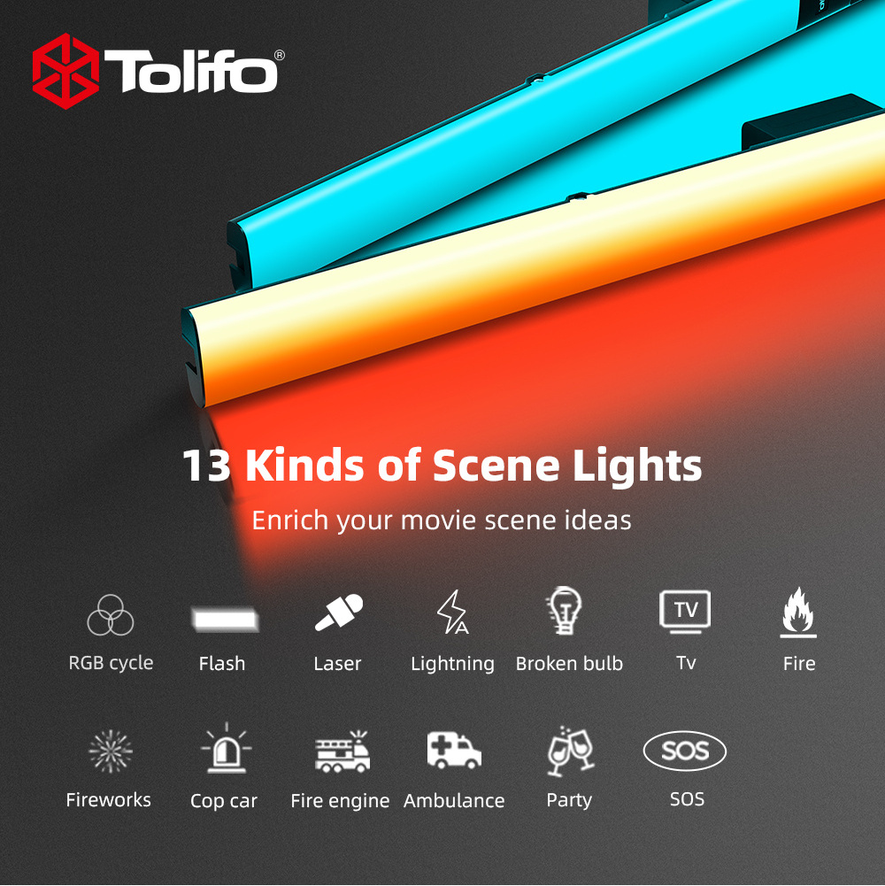 TOLIFO ST-20RGB 20W Photography Studio 3000K-6000K 13 Special Effects RGB Stick Light Handheld Photo Tube LED Video Light