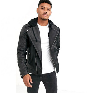 Fashion New Notch Lapel Zip placket Design Street Wear Black Leather Jacket