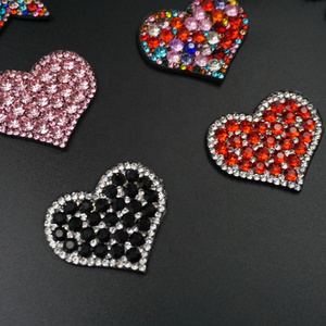 Fabric Sticker Apparel Accessories Glue on Clothes Rhinestone Sticker Appliques Badge heart shaped patches