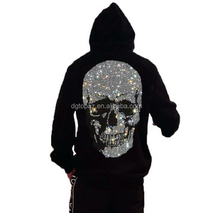 Free sample Luxury 12 inches skull hotfix motif custom skull rhinestone transfer for t-shirt