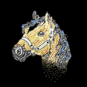 China supplier horse head motif rhinestone heat press designs bling yellow horse hot fix rhinestone transfer