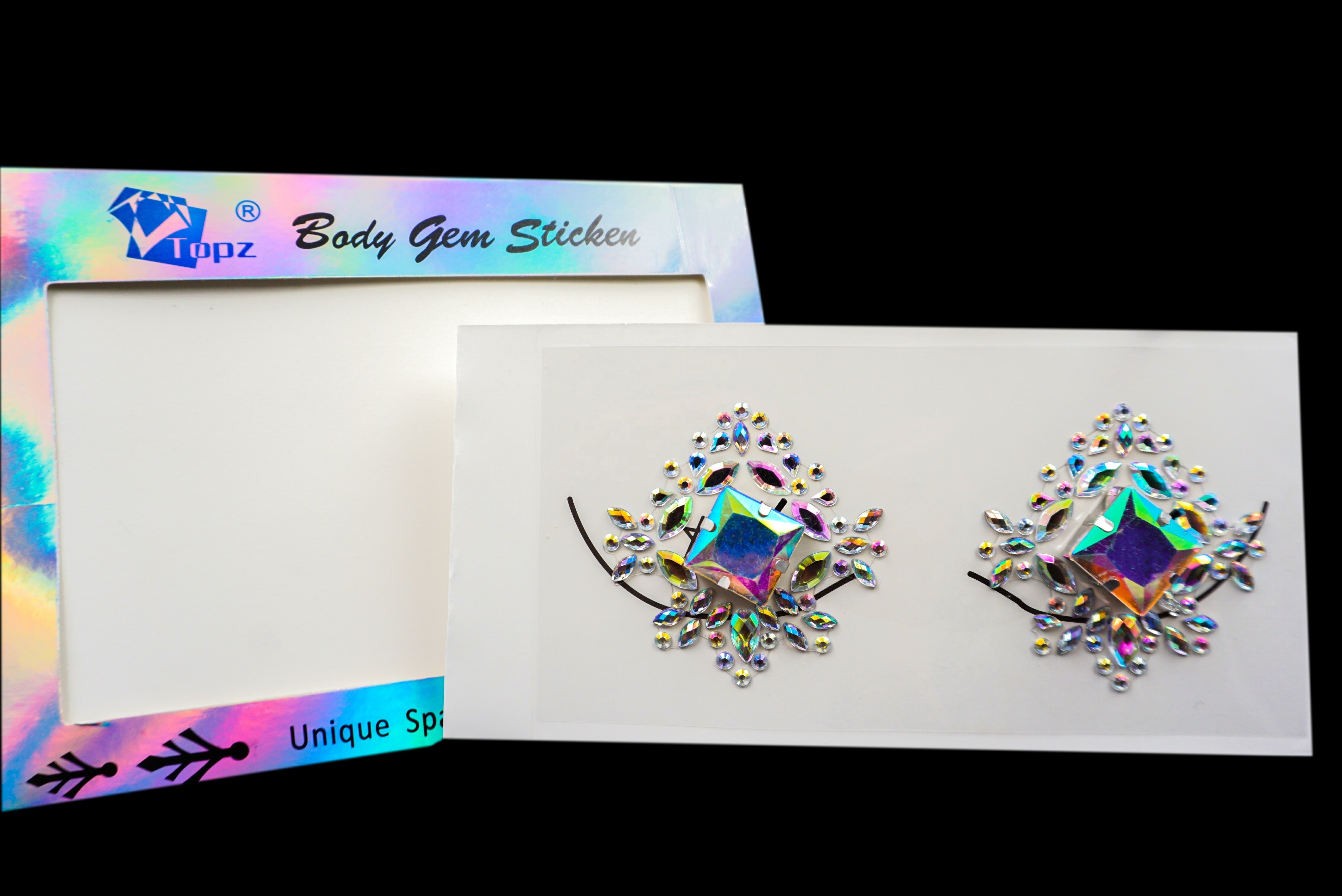 Free sample rhinestone flower sticker Excellent quality luminous led light glowing face jewels rainbow gem face stickers