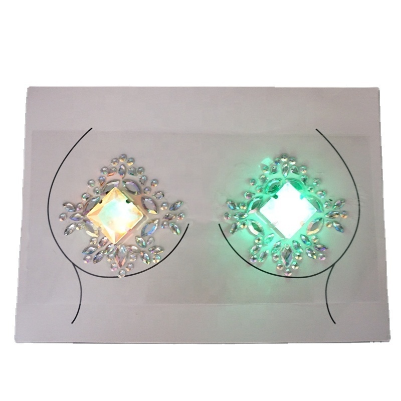 Free sample rhinestone flower sticker Excellent quality luminous led light glowing face jewels rainbow gem face stickers