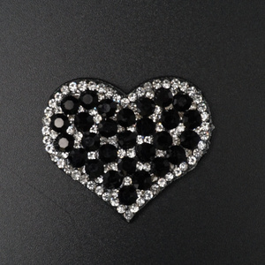 Black rhinestone Heart Patch Glue on sewing Crystal Clothes Patches For DIY Bags