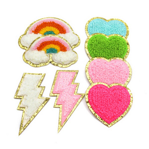 Wholesale Rainbow Heart Mini Chenille Patches Glue On Patches Custom Embroidery For Clothes Hats