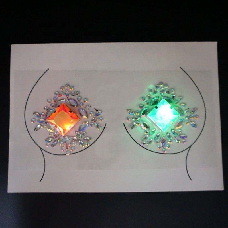 Free sample rhinestone flower sticker Excellent quality luminous led light glowing face jewels rainbow gem face stickers