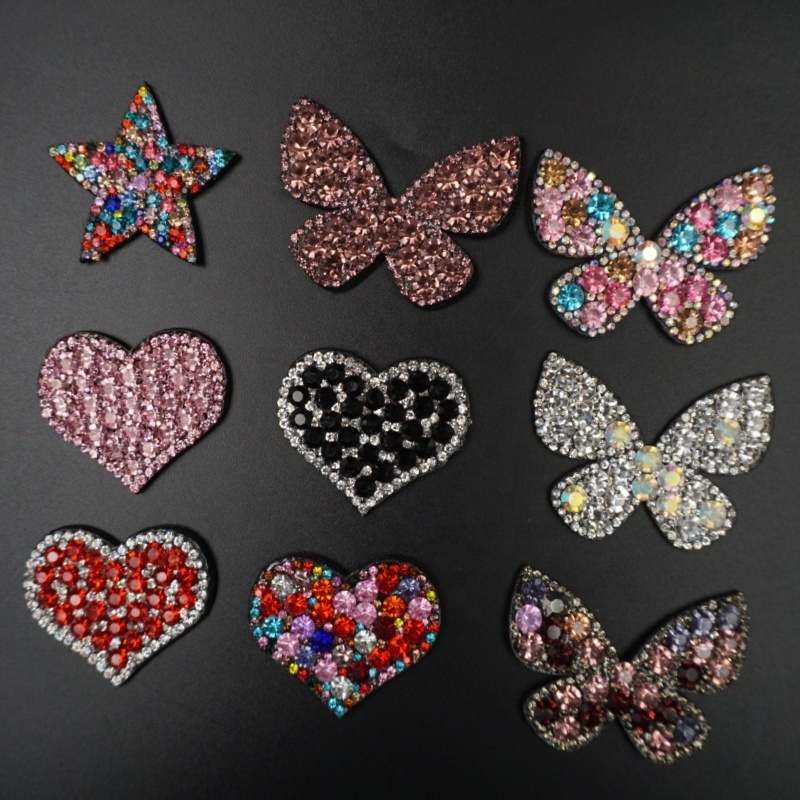 Fabric Sticker Apparel Accessories Glue on Clothes Rhinestone Sticker Appliques Badge heart shaped patches