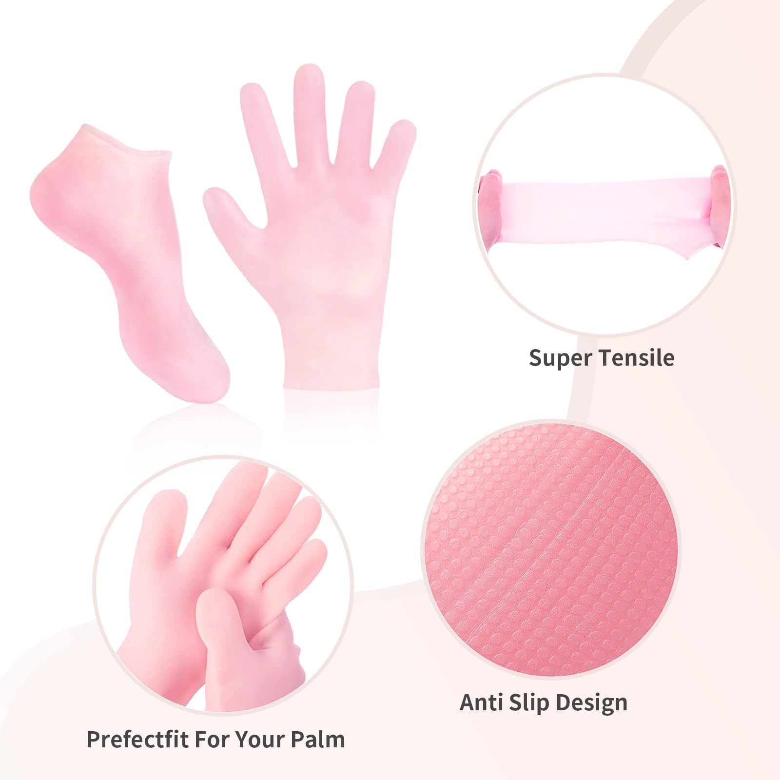 High Quality 2 Pairs Pink Foot Care Silicone Gel Spa Socks Moisturizing Glove Socks Set for Dry Cracked Skin