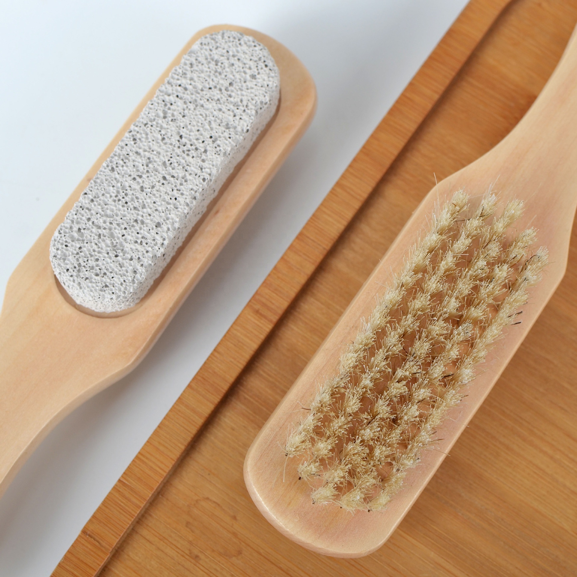 Pedicure 2 In 1 Double-sided Foot Care Scrub With Wooden Handle Foot File And Pumice Stone Cleaning Brush Nail Dusting Brush