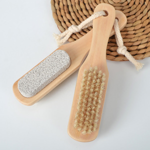 Pedicure 2 In 1 Double-sided Foot Care Scrub With Wooden Handle Foot File And Pumice Stone Cleaning Brush Nail Dusting Brush