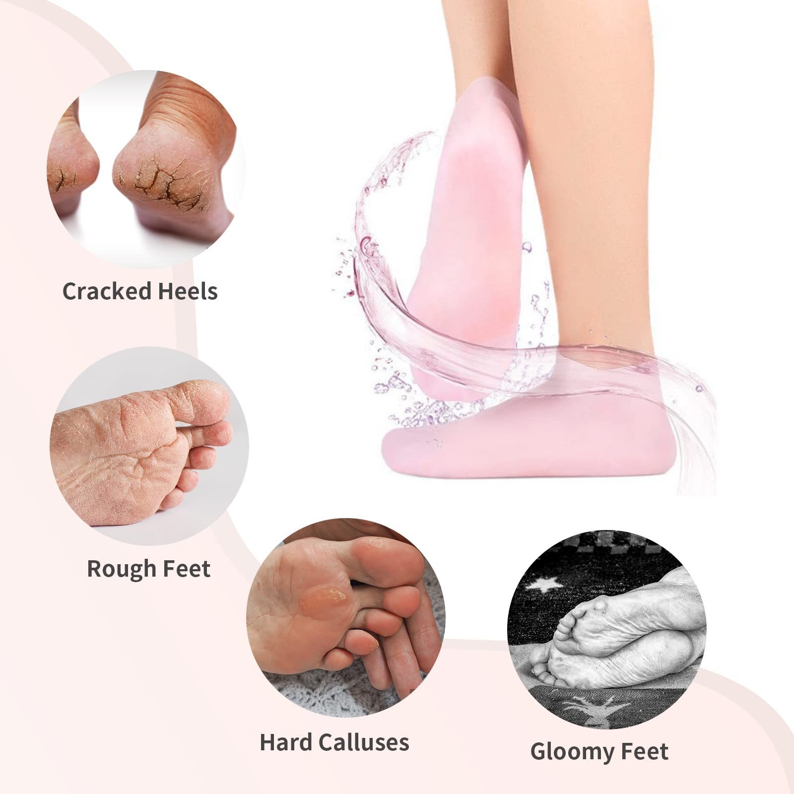 High Quality 2 Pairs Pink Foot Care Silicone Gel Spa Socks Moisturizing Glove Socks Set for Dry Cracked Skin