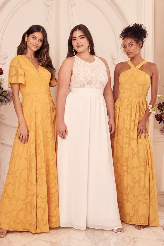 High Quality Elegant Dresses Love and Beyond Marigold Burnout Floral Maxi Dress Long Bridesmaid Dresses