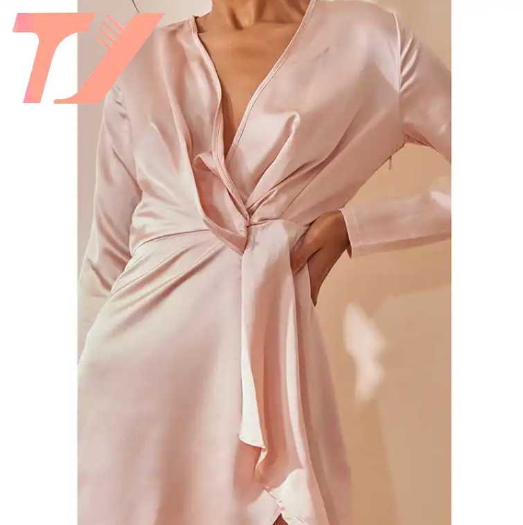 TUOYI New Nude Satin Long Sleeve Wrap Luxury Summer Holiday Custom Factory Customizable Recyclable Dress