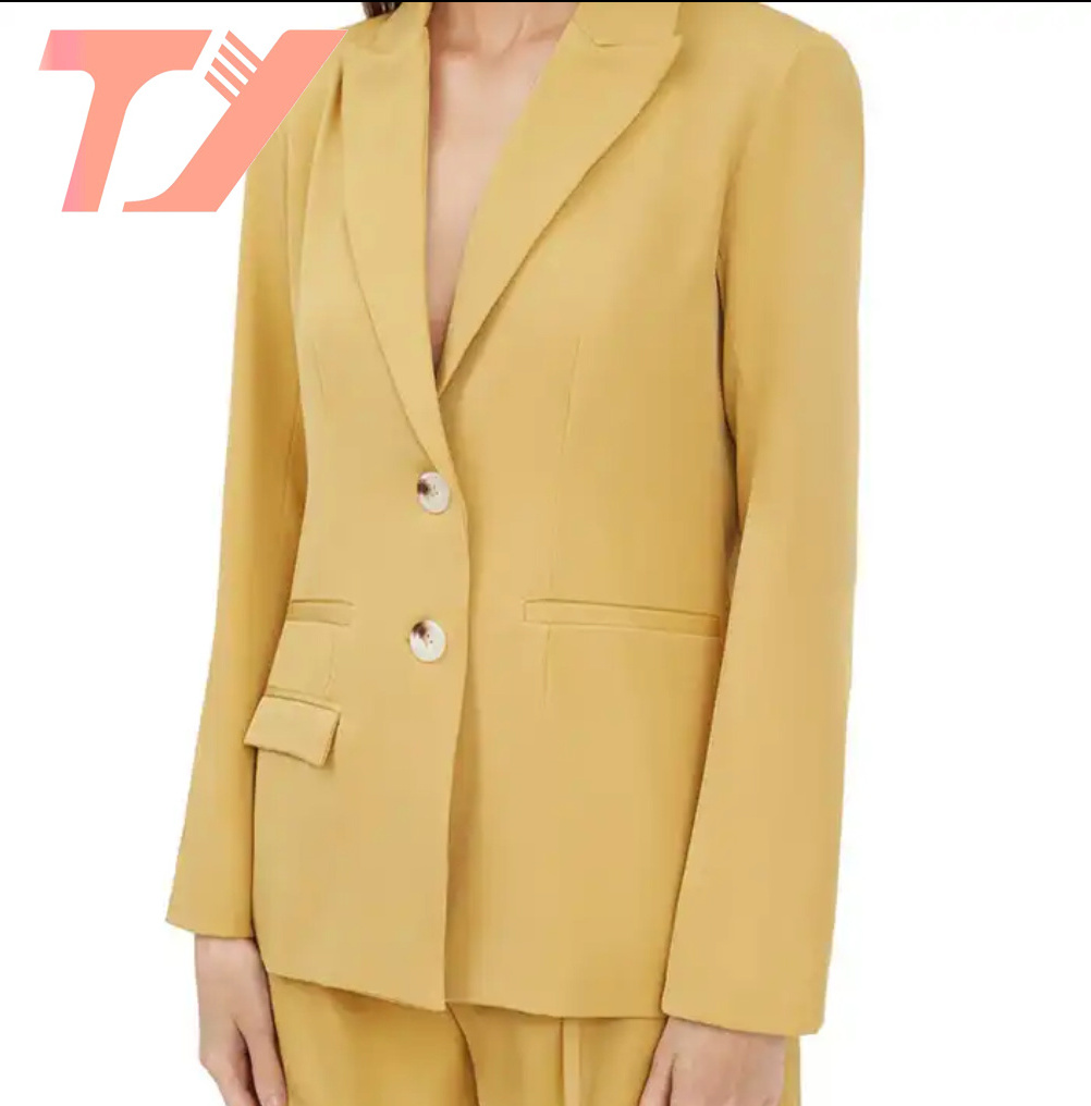 TUOYI New design casual style women's suit 3D packet high quality lace-up yellow suits