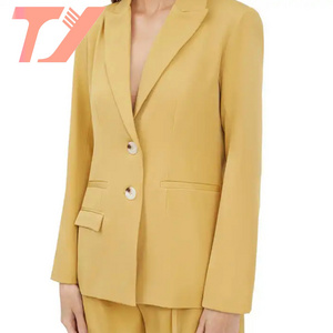 TUOYI New design casual style women's suit 3D packet high quality lace-up yellow suits