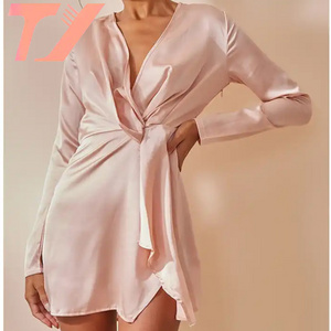 TUOYI New Nude Satin Long Sleeve Wrap Luxury Summer Holiday Custom Factory Customizable Recyclable Dress