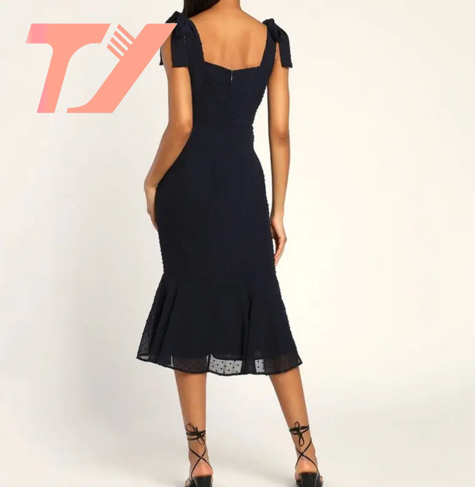 TUOYI Soft and thin fashion product strappy sheath dress ruffle hem women dress