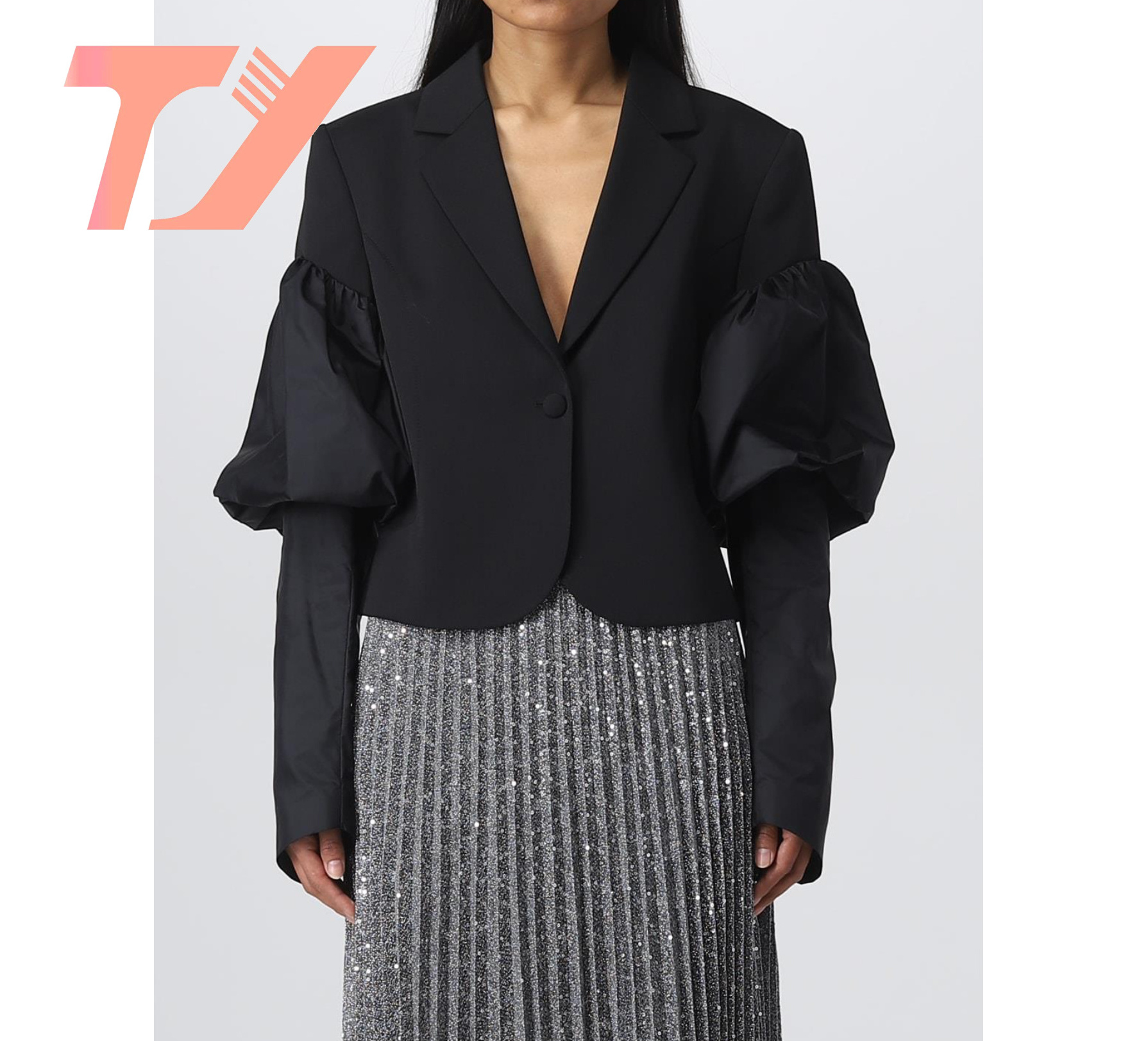 TUOYI Notched Long Sleeve Korean Patchwork Blazers Ladies Women