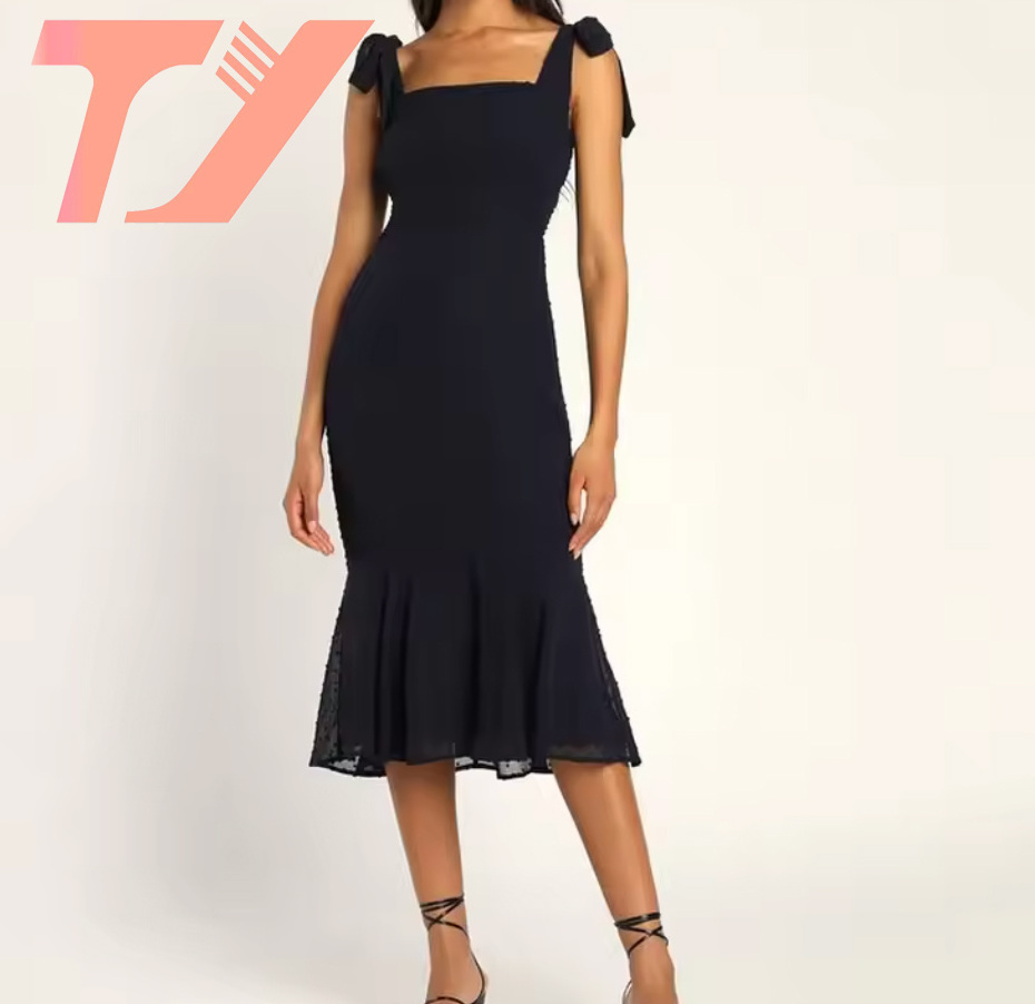 TUOYI Soft and thin fashion product strappy sheath dress ruffle hem women dress