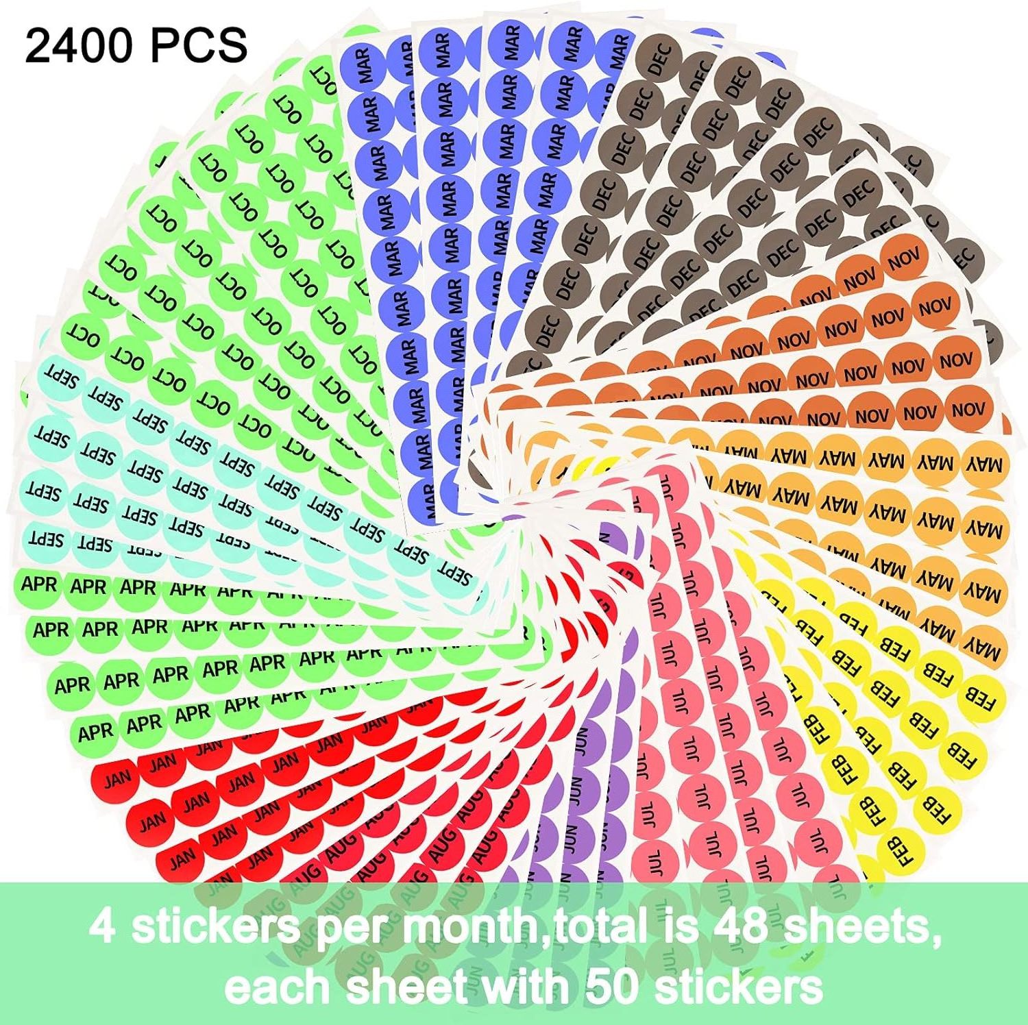 Month Stickers 12 Months of The Year Color Coding Label Stickers Round Month Labels Self Adhesive Stickers 1 Inch