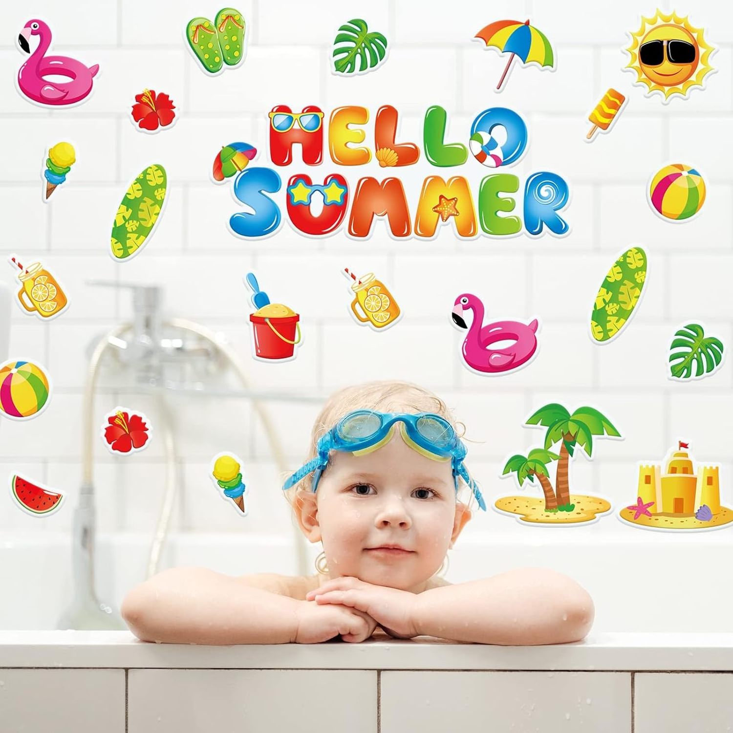 Summer Beach Hawaiian Tropic Window Gel Stickers Reusable Gel Decals for Home Classroom Window Summer Party Supplies Gift