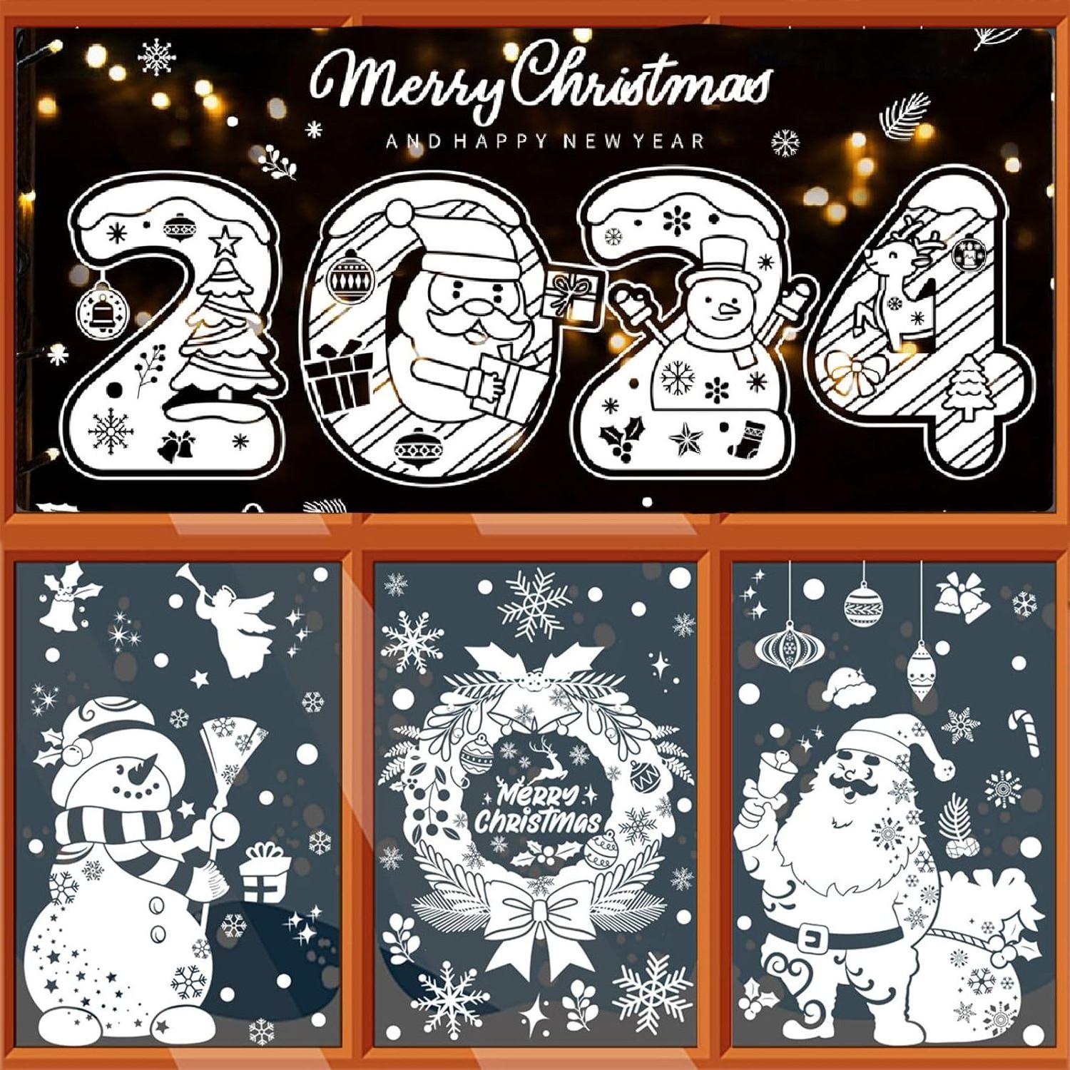 Christmas Window Clings Decoration 2024 Electrostatic Stickers Wall Decor for Party New Year Decals Winter Holiday Bathroom