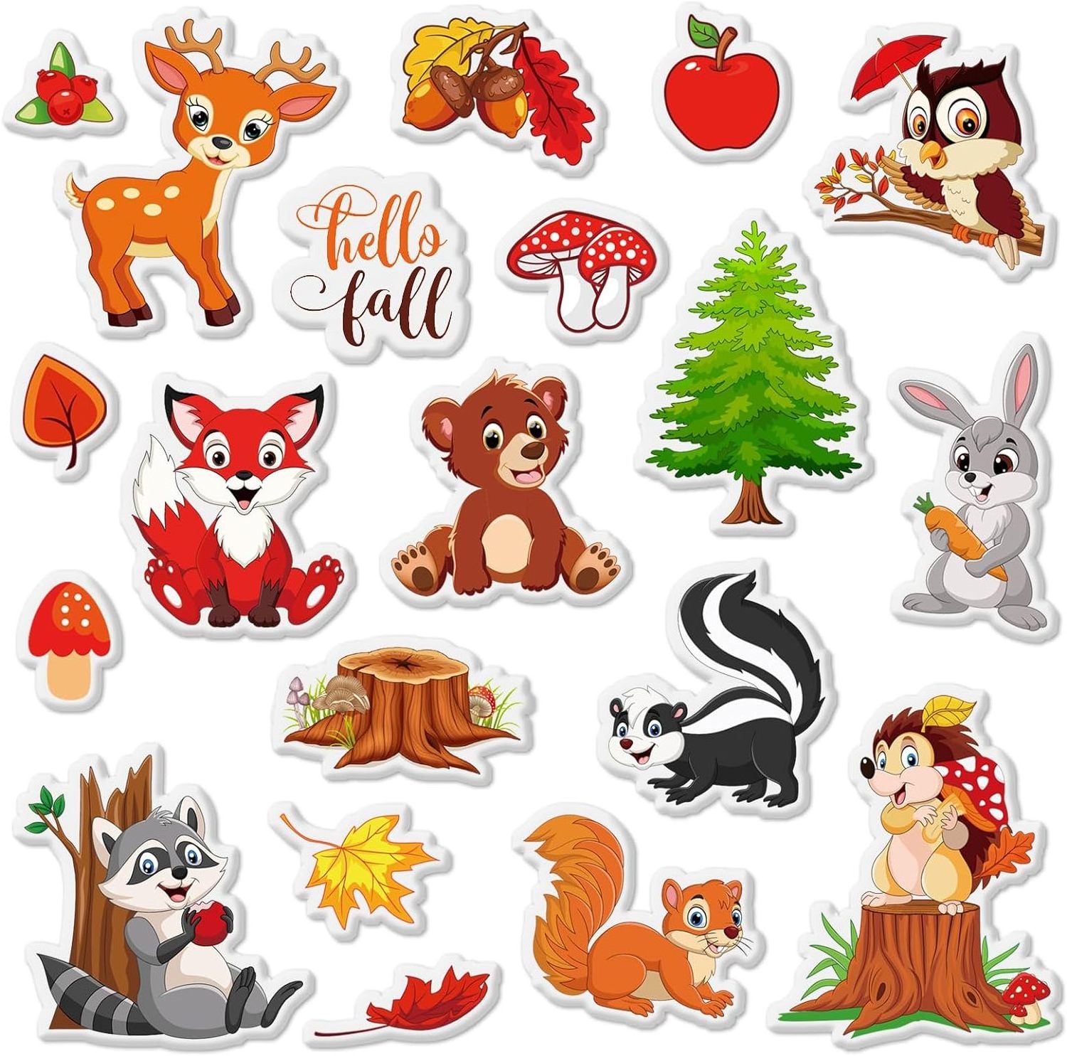 Fall Thick Gel Clings Woodland Animals Window Gel Decals for Autumn Thanksgiving Harvest Home Classroom Door Window Decor