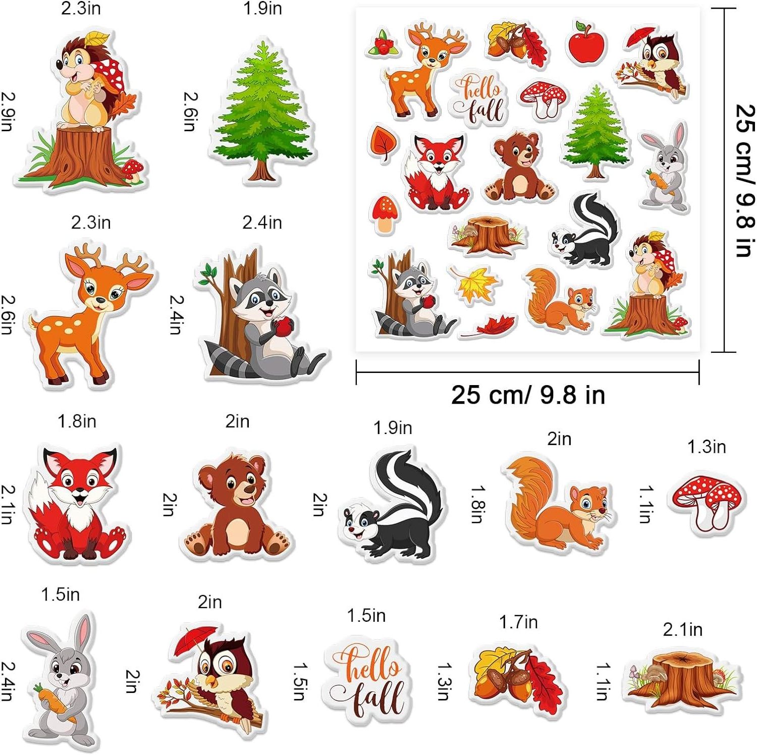 Fall Thick Gel Clings Woodland Animals Window Gel Decals for Autumn Thanksgiving Harvest Home Classroom Door Window Decor