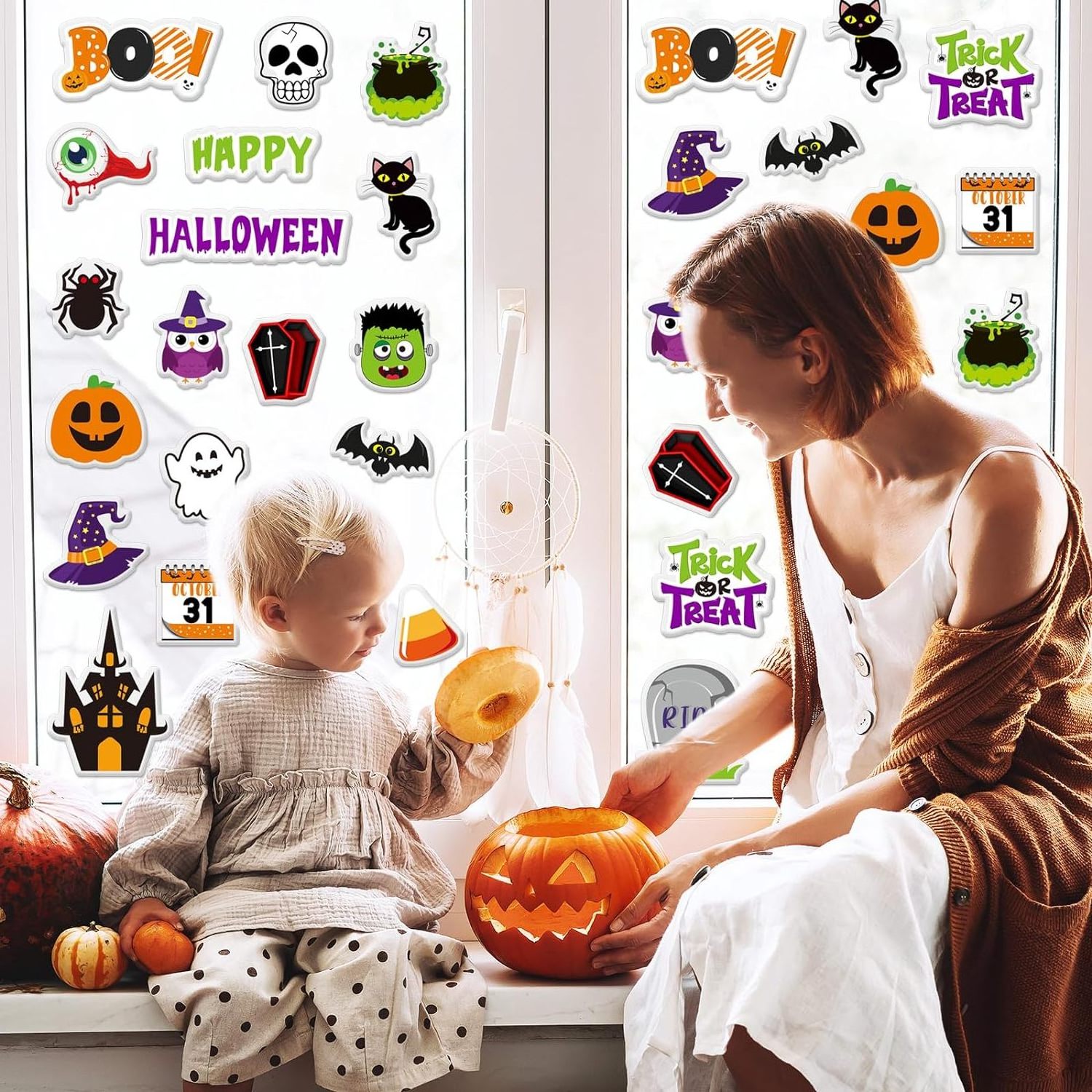 Halloween Thick Gel Clings Pumpkin Black Cat Ghost Bat Window Gel Decals Stickers for Halloween Decals Party Supplies Gift