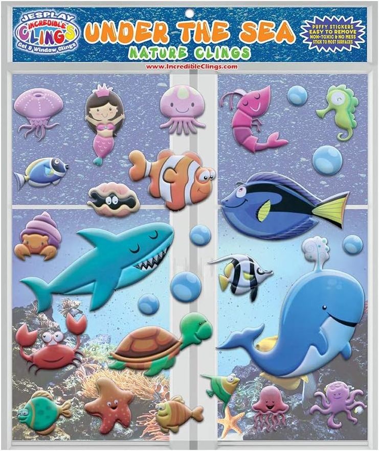 Under The Sea Ocean Window Gel Stickers for Kids Toddlers Reusable Puffy Sticker Activites for Car Plane Home