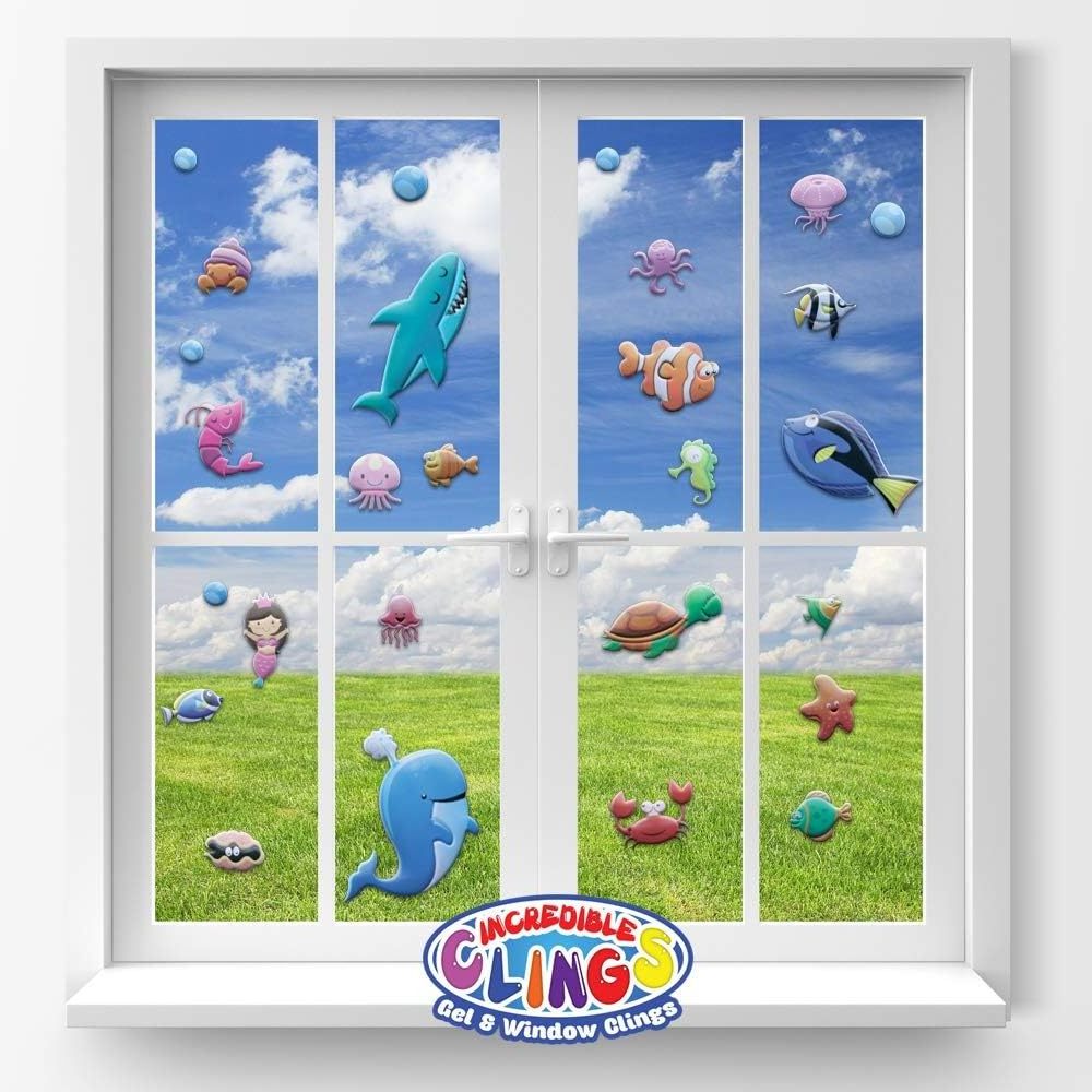 Under The Sea Ocean Window Gel Stickers for Kids Toddlers Reusable Puffy Sticker Activites for Car Plane Home