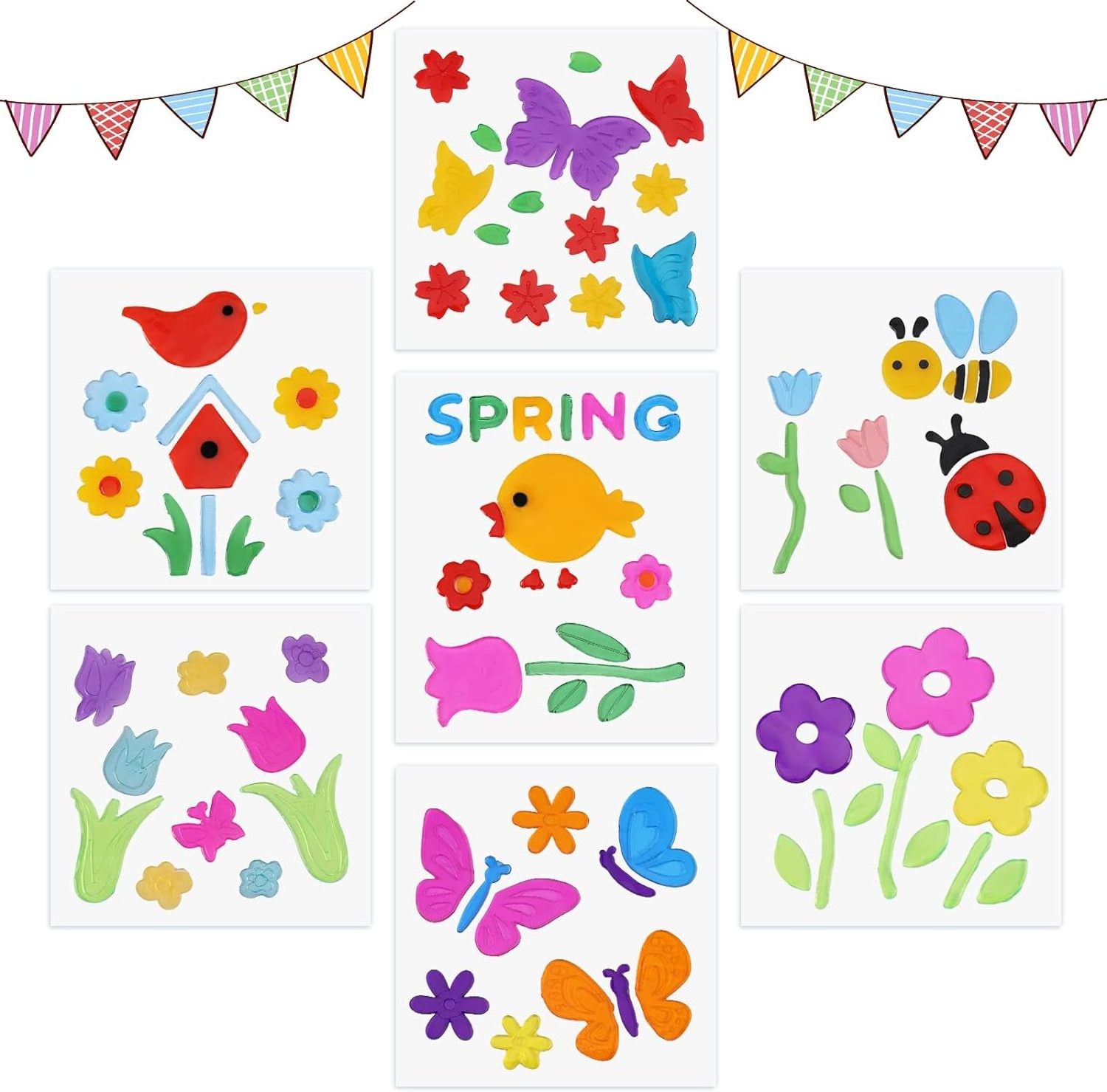 Spring Window Gel Stickers Flowers Butterflies Bee Beetle Bird Stickers  Decorations for Refrigerators Bedroom Office School